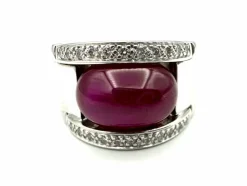 Bague or blanc 18K, diamants et rubis 11ct certifié