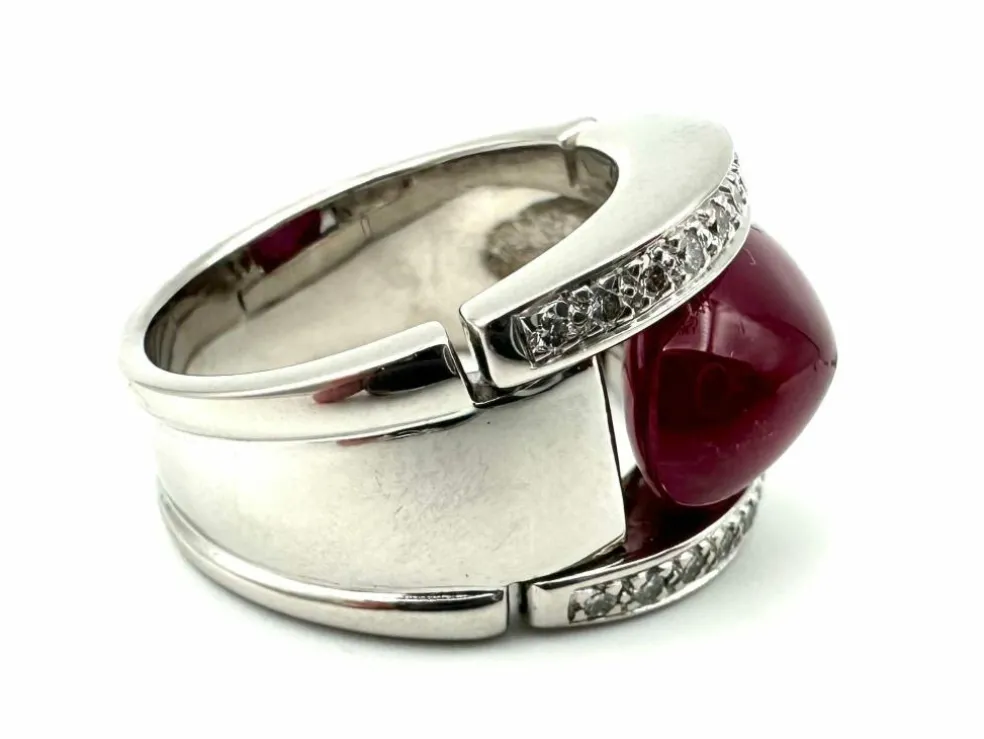 Bague or blanc 18K, diamants et rubis 11ct certifié