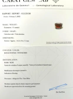 Bague or blanc 18K, diamants et rubis 11ct certifié