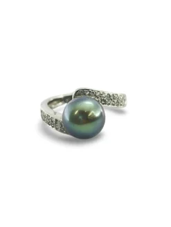 Bague or blanc 18k Perle de Tahiti et diamants