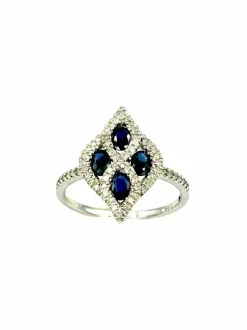 Bague Or Blanc 14K Saphir et Diamants