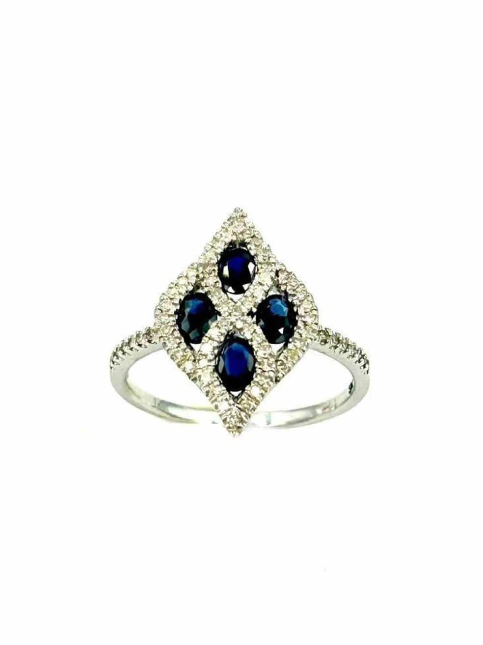 Bague Or Blanc 14K Saphir et Diamants