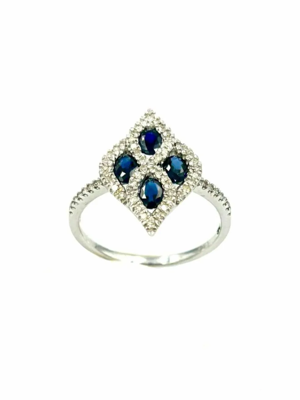 Bague Or Blanc 14K Saphir et Diamants