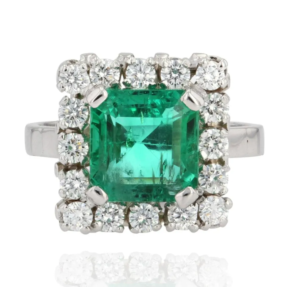 Bague or blanc émeraude diamants vintage