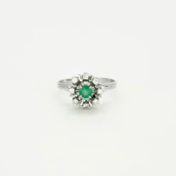 Bague or blanc émeraude diamants