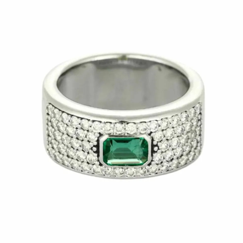 Bague or blanc, émeraude et diamants
