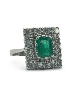 Bague or blanc émeraude et diamants