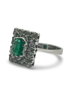 Bague or blanc émeraude et diamants