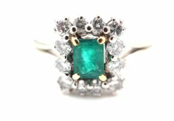 Bague or blanc, émeraude et diamants