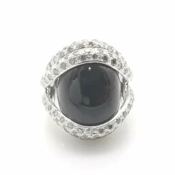 Bague or blanc, onyx & diamants