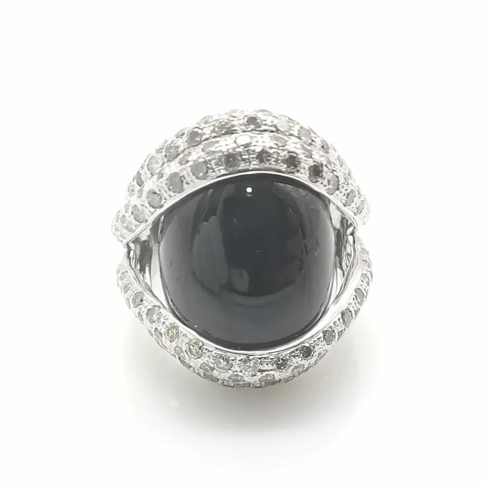 Bague or blanc, onyx & diamants