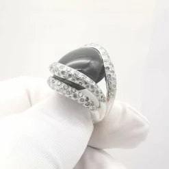 Bague or blanc, onyx & diamants