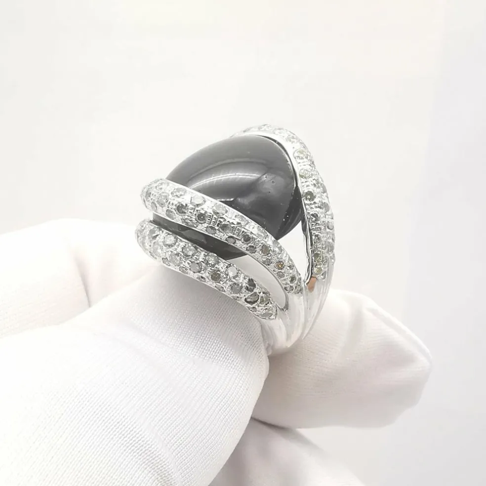 Bague or blanc, onyx & diamants