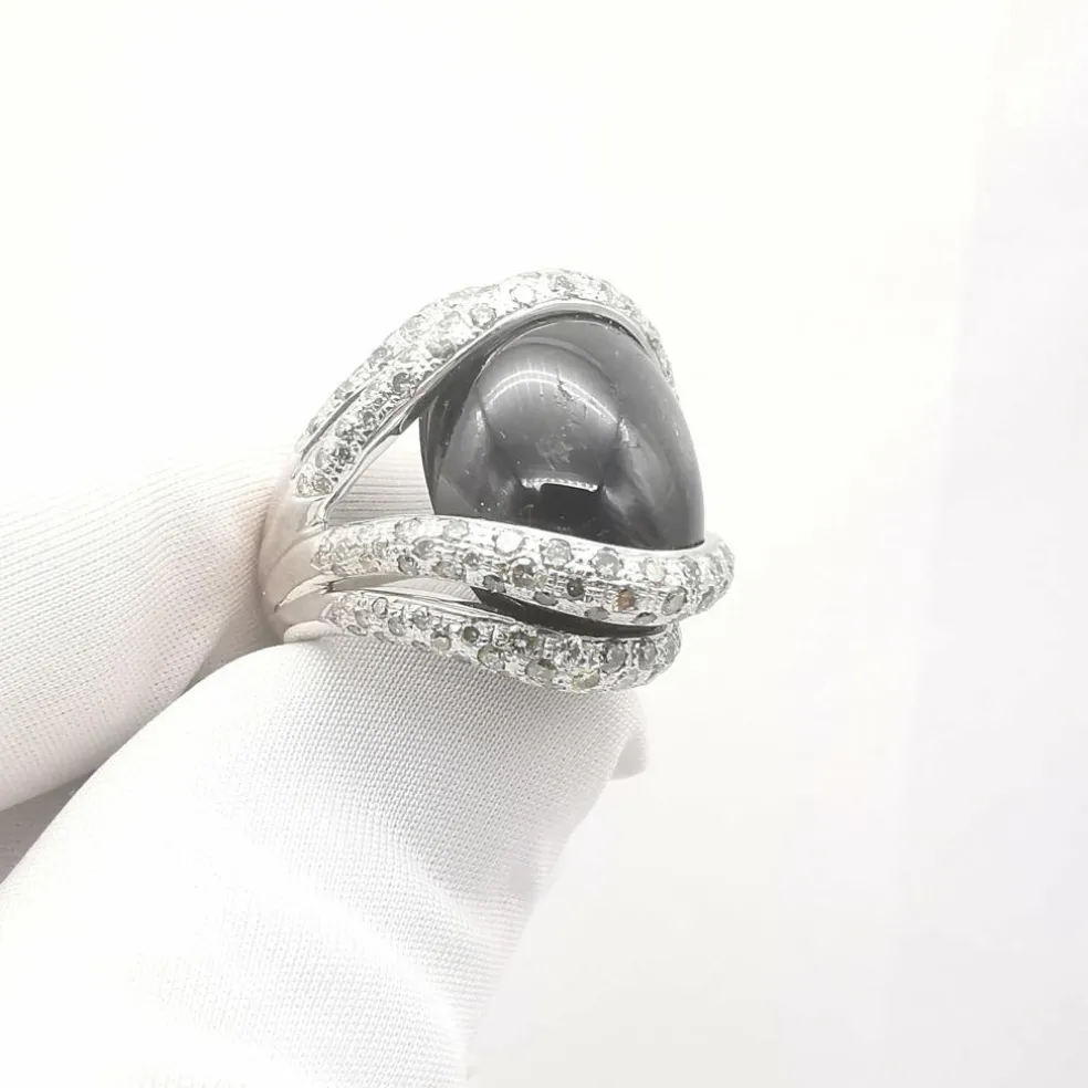 Bague or blanc, onyx & diamants