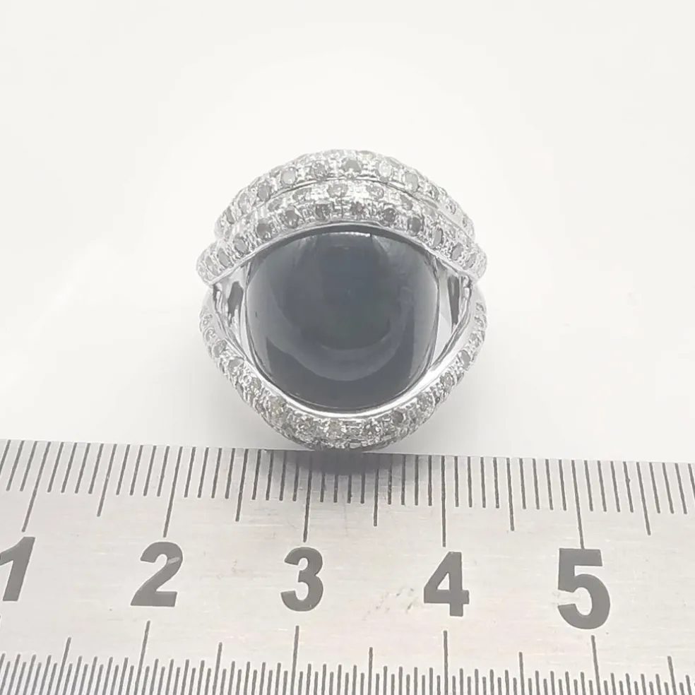 Bague or blanc, onyx & diamants
