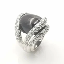Bague or blanc, onyx & diamants