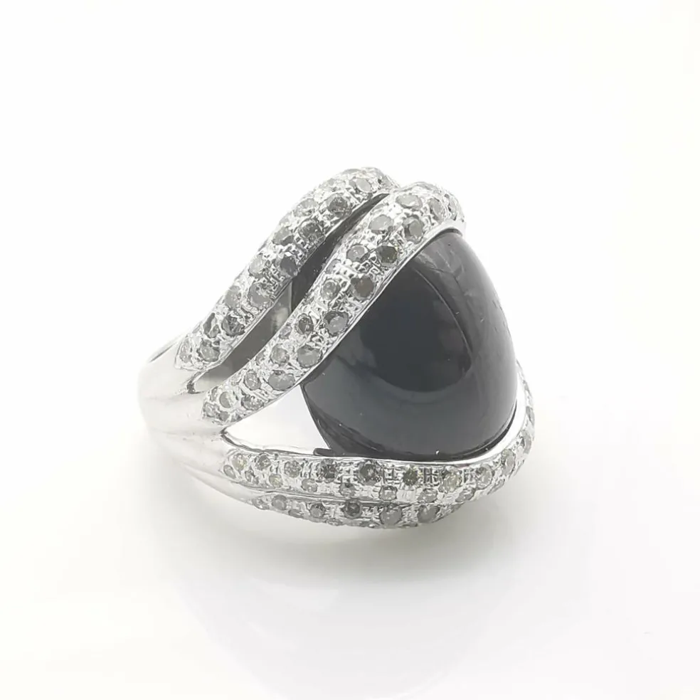 Bague or blanc, onyx & diamants