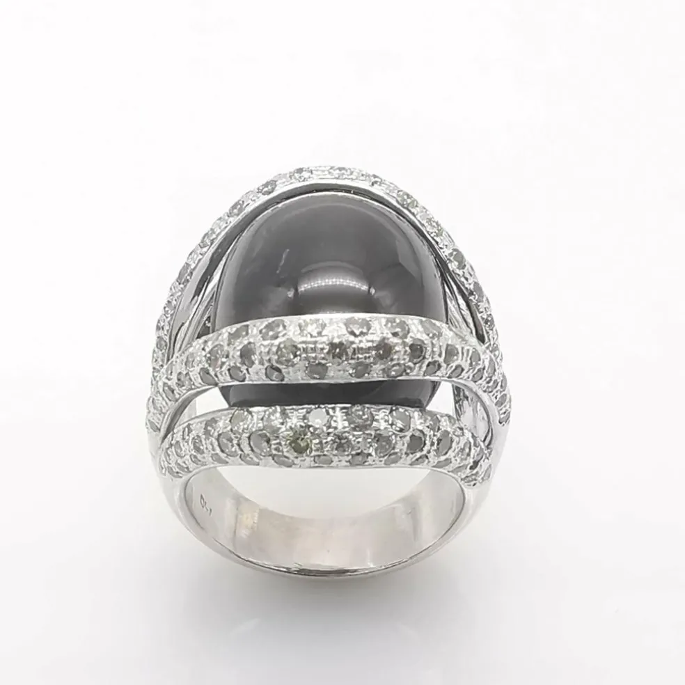 Bague or blanc, onyx & diamants