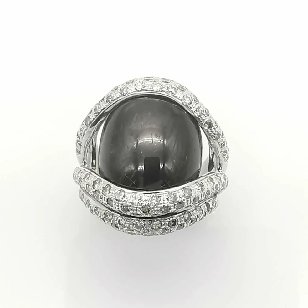 Bague or blanc, onyx & diamants