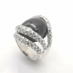 Bague or blanc, onyx & diamants