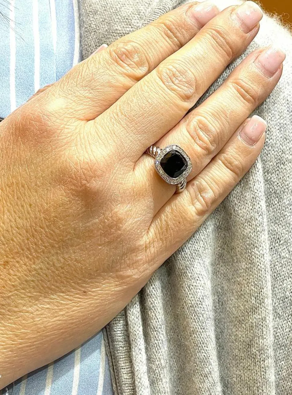 Bague or blanc onyx diamants