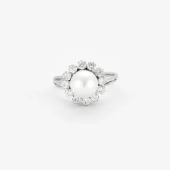 Bague or blanc perle akoya et diamants