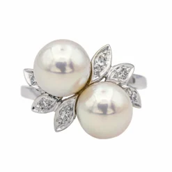 Bague Or blanc Perle de culture, Diamant