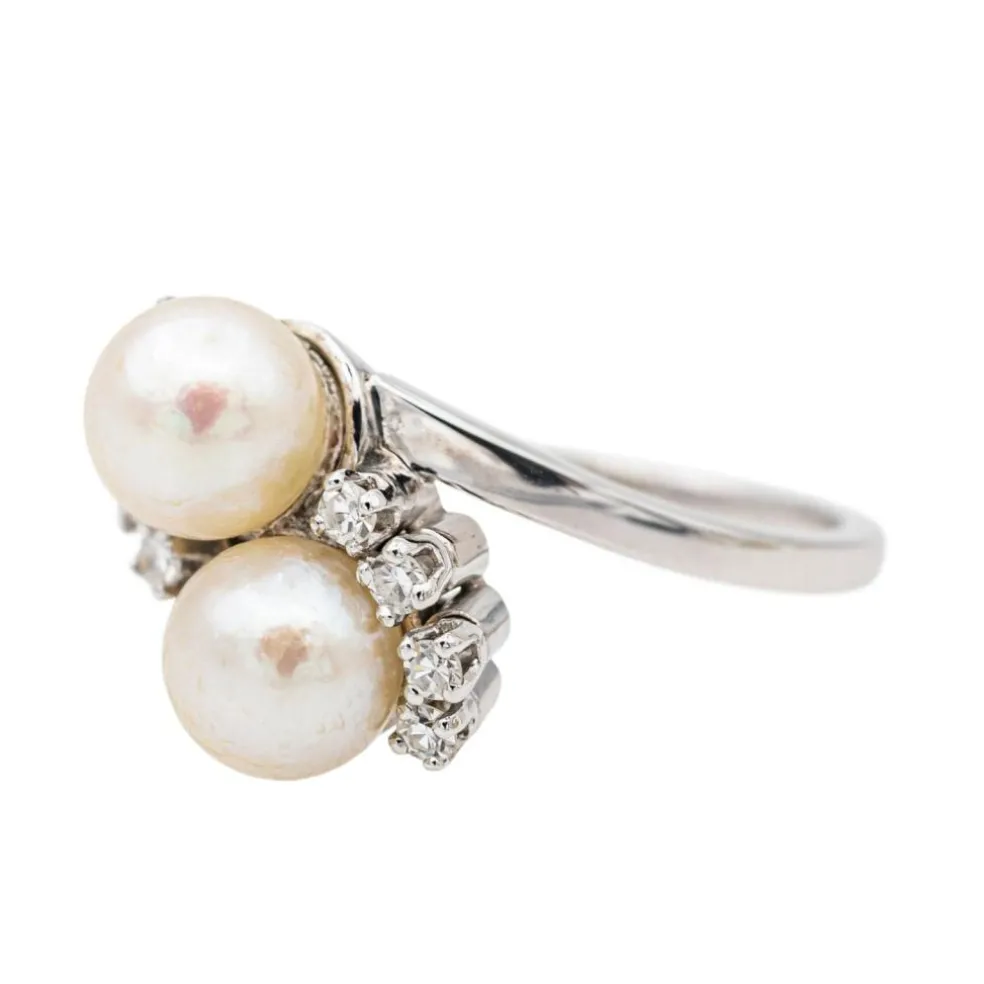 Bague Or blanc Perle de culture, Diamant