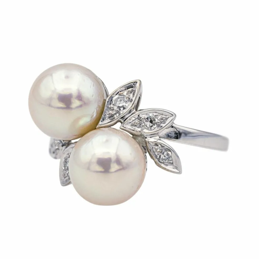 Bague Or blanc Perle de culture, Diamant