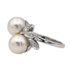Bague Or blanc Perle de culture, Diamant