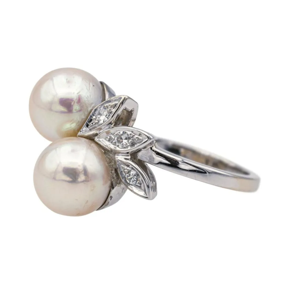 Bague Or blanc Perle de culture, Diamant