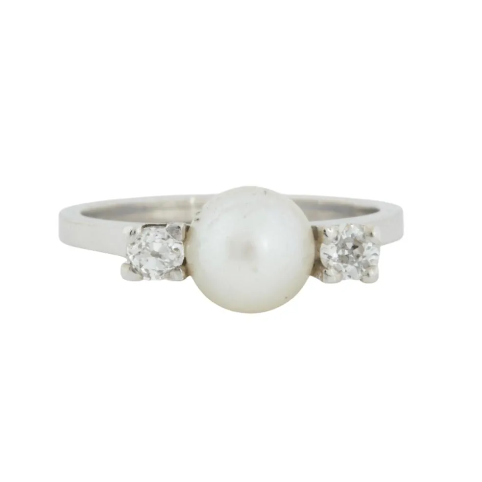 Bague Or blanc Perle Diamants