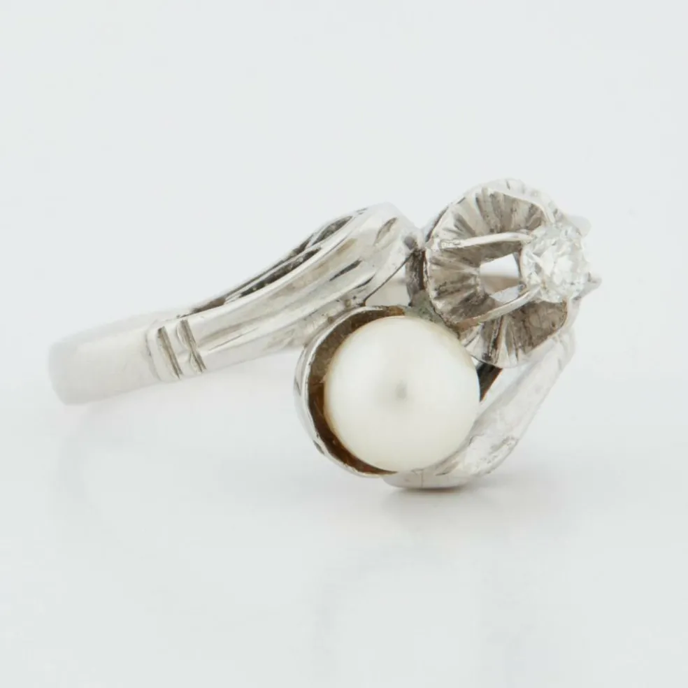 Bague Or blanc Perle Diamant