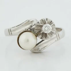 Bague Or blanc Perle Diamant