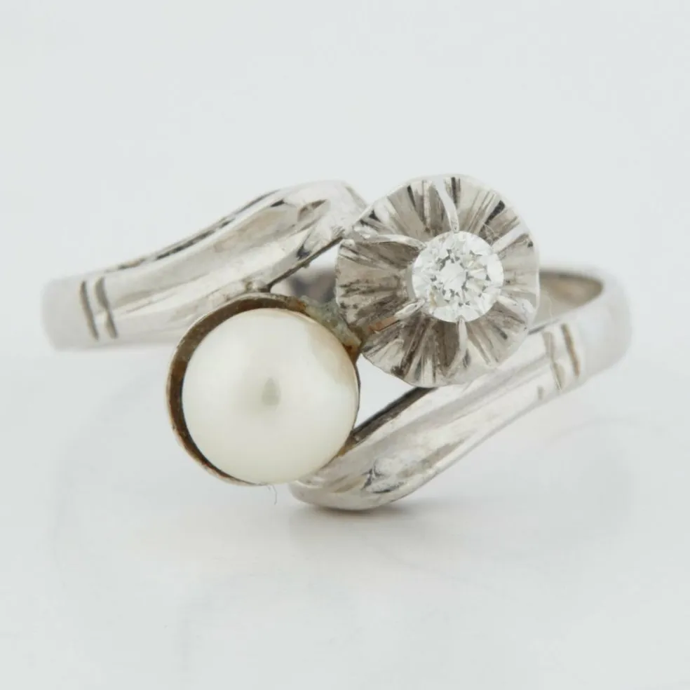 Bague Or blanc Perle Diamant