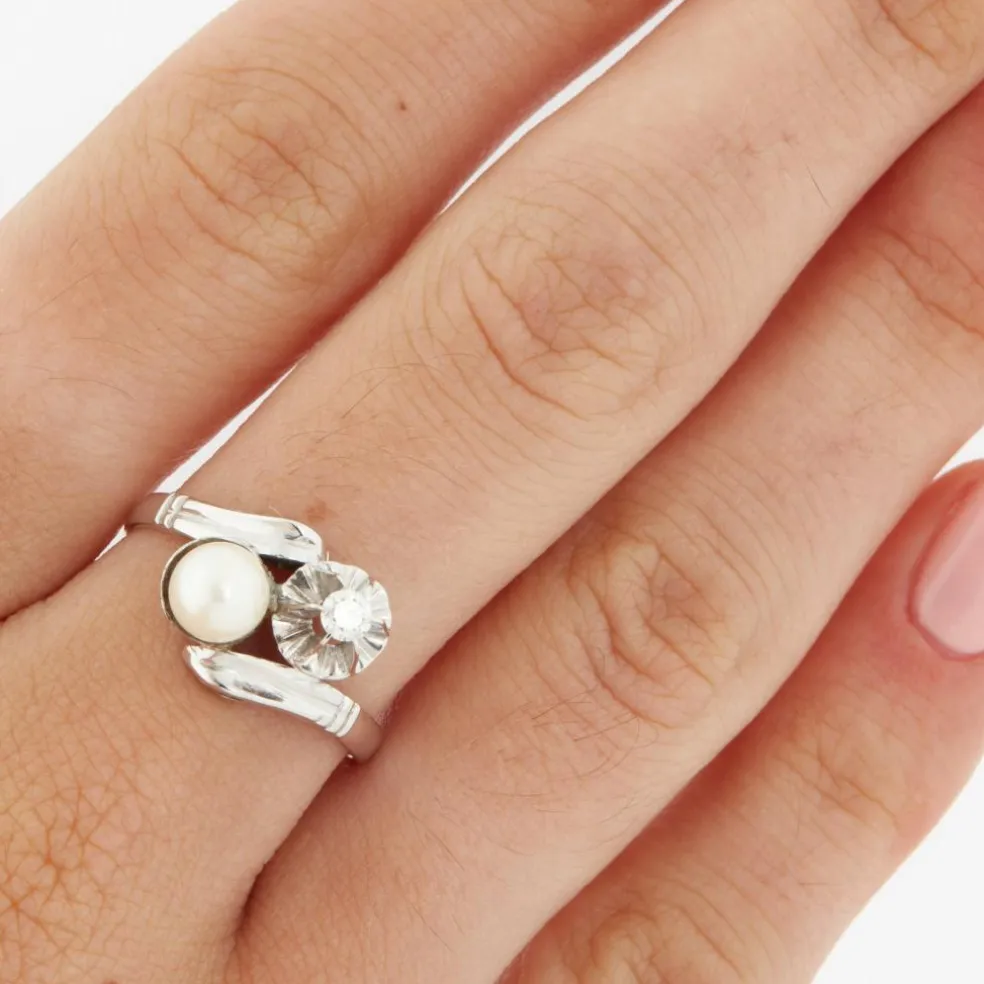 Bague Or blanc Perle Diamant