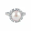 Bague or blanc perle et diamants