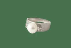 Bague or blanc perle et diamants