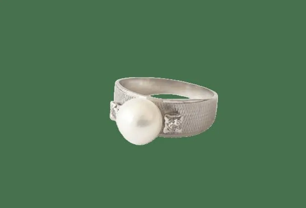 Bague or blanc perle et diamants