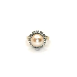 Bague or blanc perle et diamants