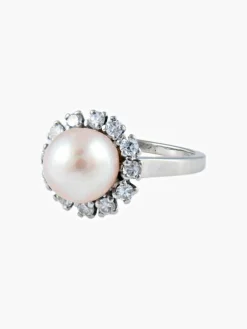 Bague or blanc perle et diamants