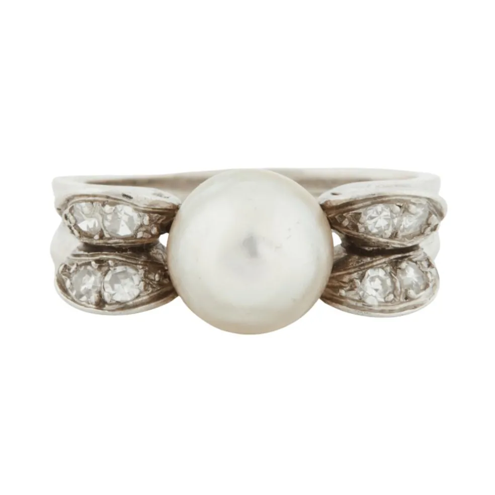 Bague Or blanc Platine Diamants Perle