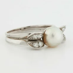 Bague Or blanc Platine Diamants Perle