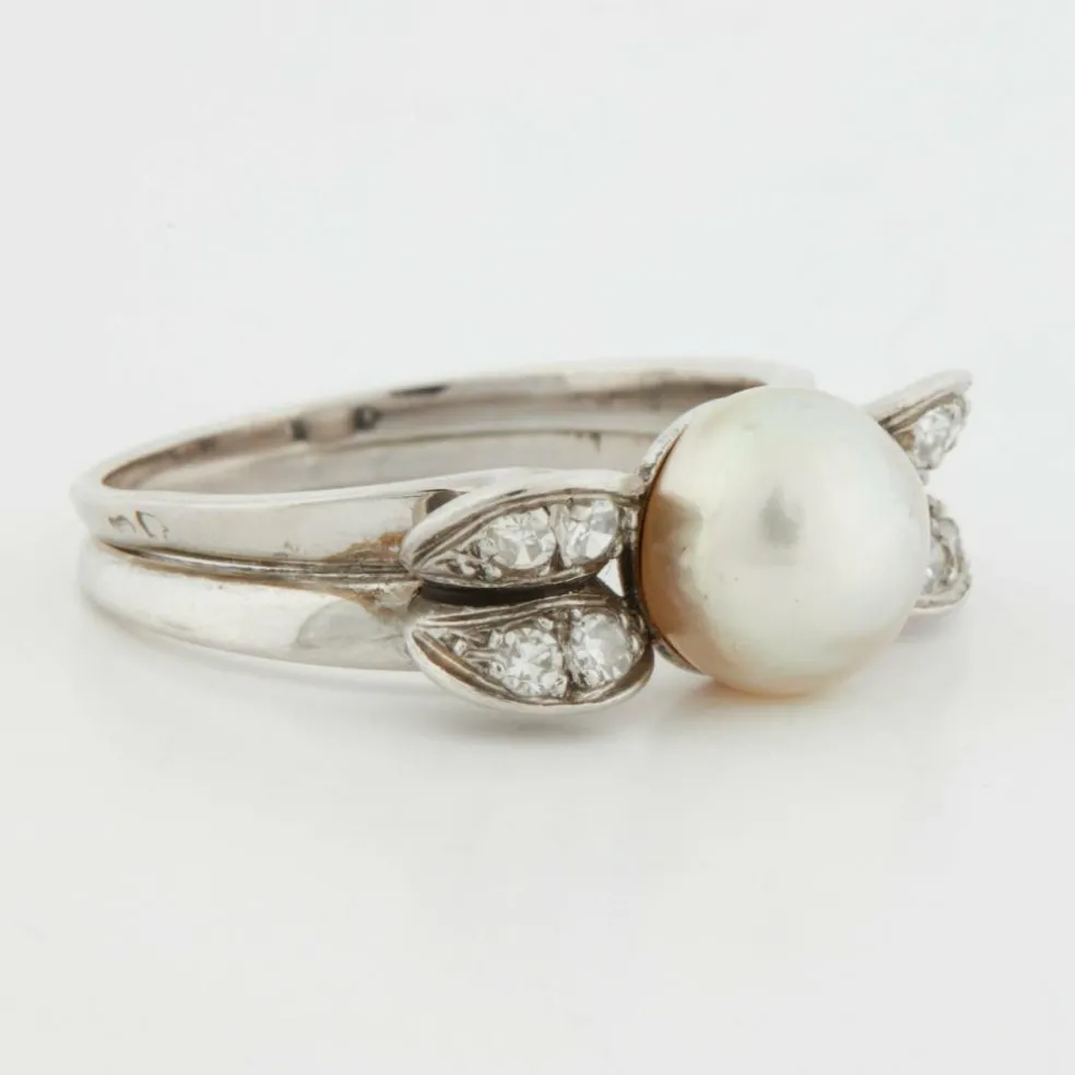 Bague Or blanc Platine Diamants Perle