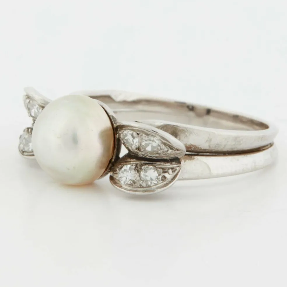Bague Or blanc Platine Diamants Perle