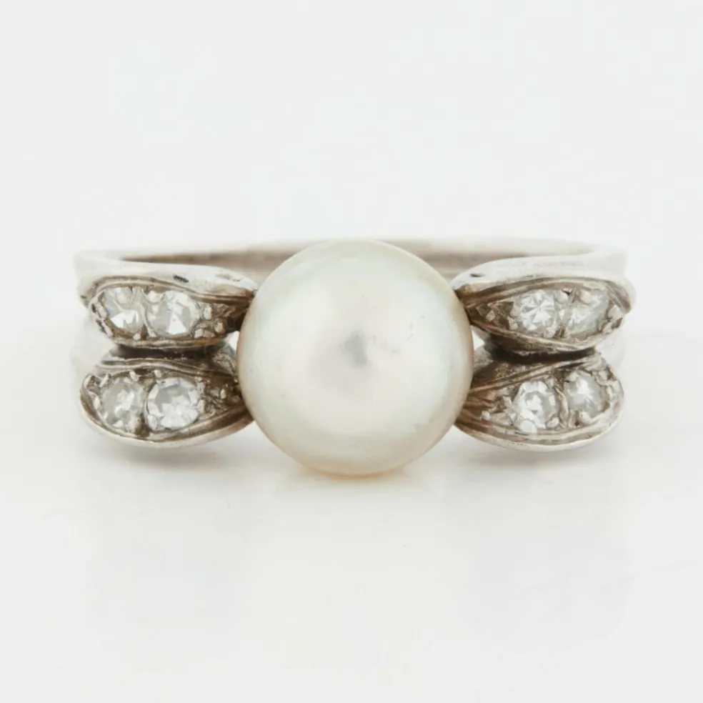 Bague Or blanc Platine Diamants Perle