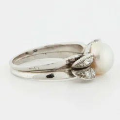 Bague Or blanc Platine Diamants Perle