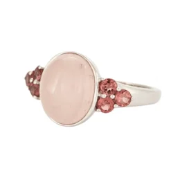 Bague or blanc quartz rose et tourmalines