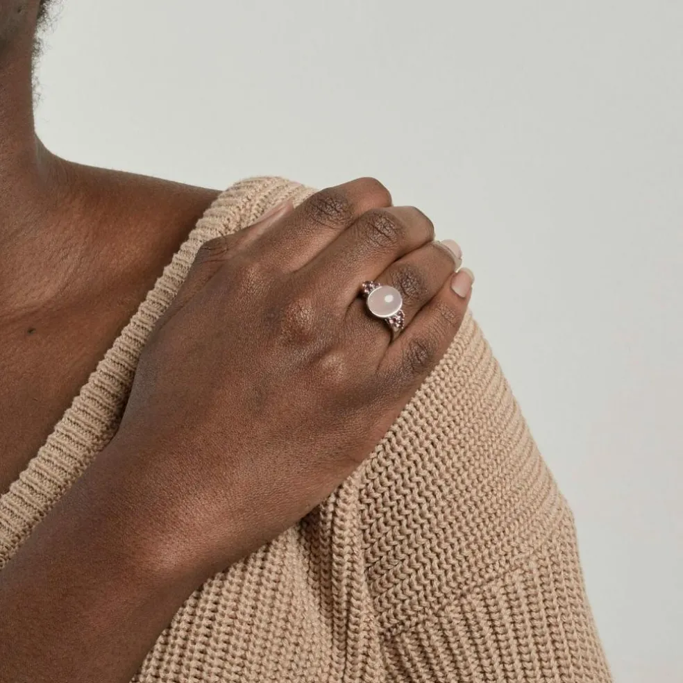 Bague or blanc quartz rose et tourmalines