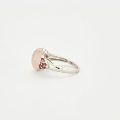 Bague or blanc quartz rose et tourmalines